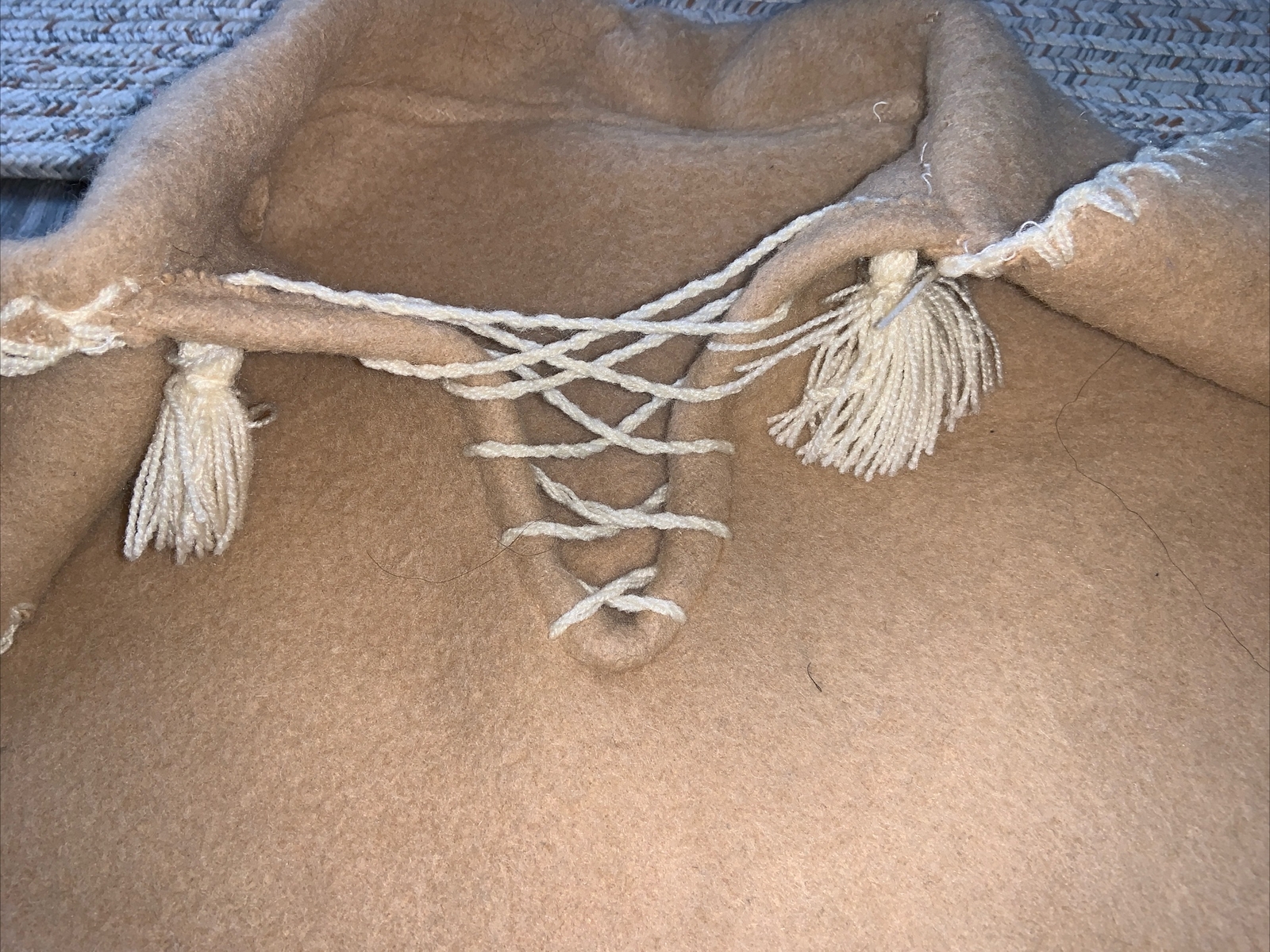 VTG Handmade Alpaca Llama Embroidered Fringed Boho Hippy Poncho Shawl Cape