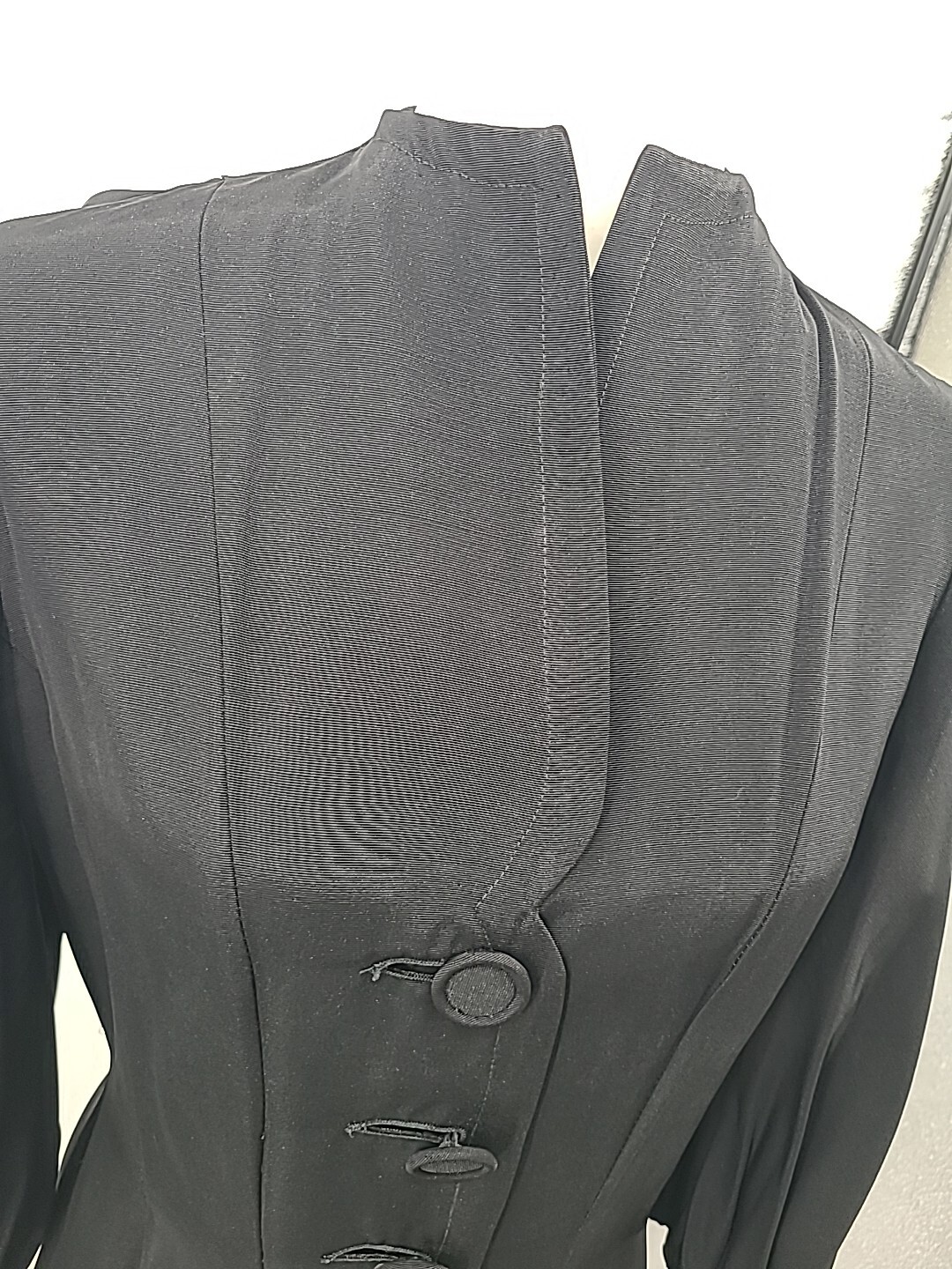 Rare VTG 1930s 40s Button Down Dress, Black With Bubble Sleeves & Full Skirt, LG