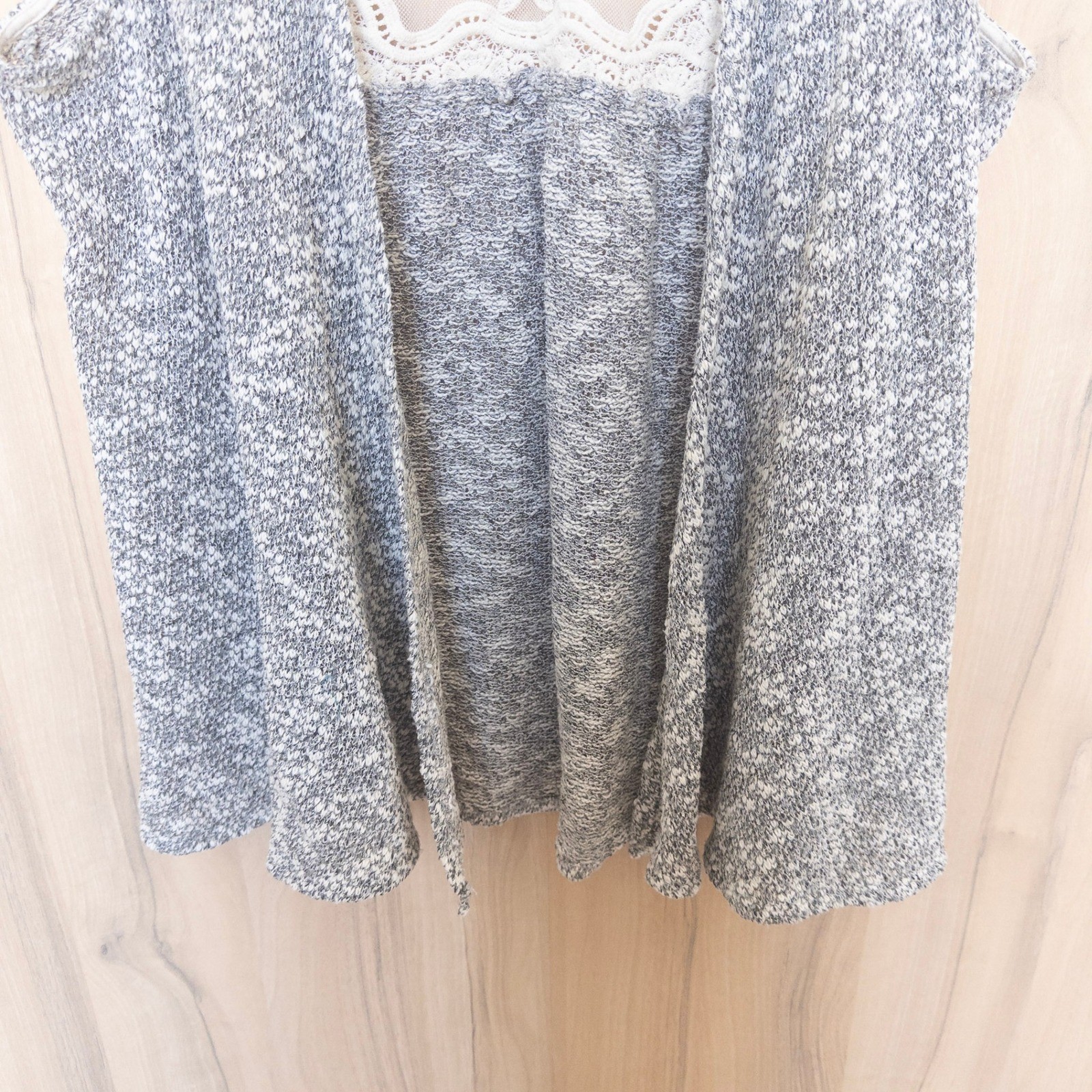 Ali Miles Womens Crochet Lace Back Vest Size L Open Front Marled Boho Cottage