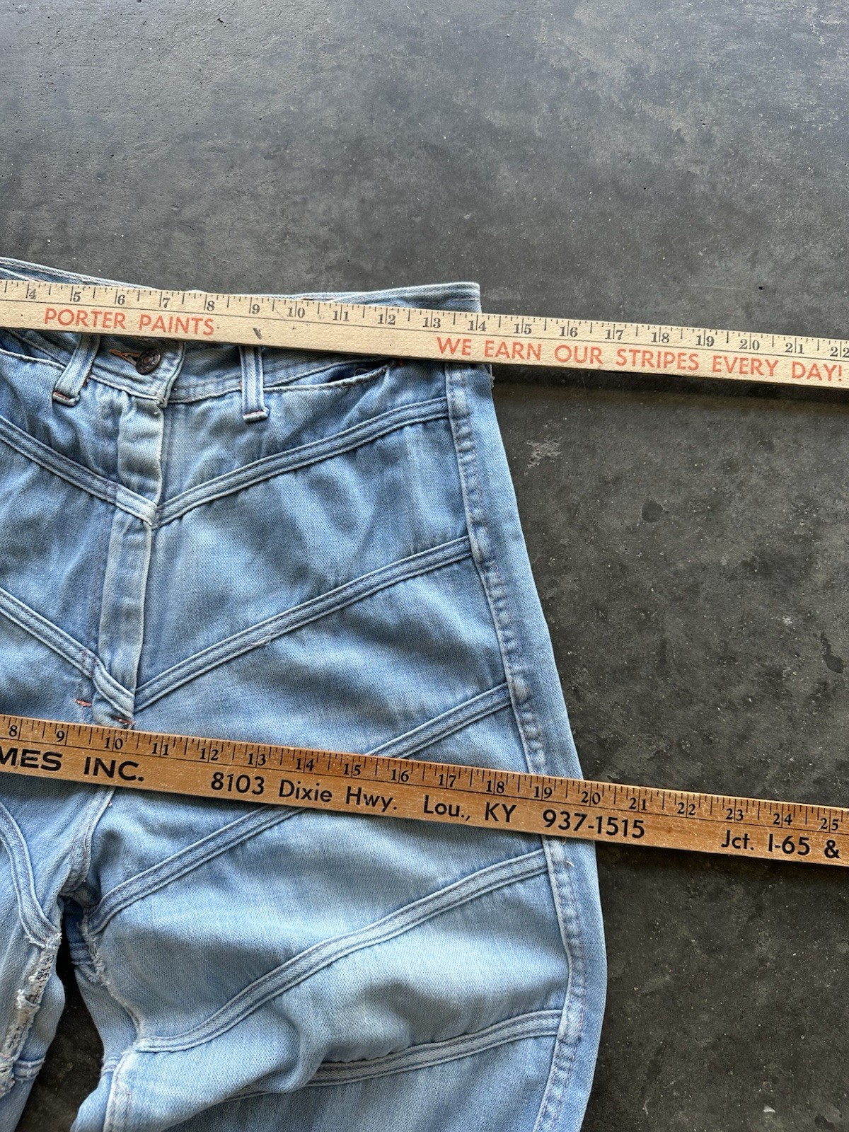 Vintage 70’s Lightwash Patchwork Bell Flare Jeans 28” Waist