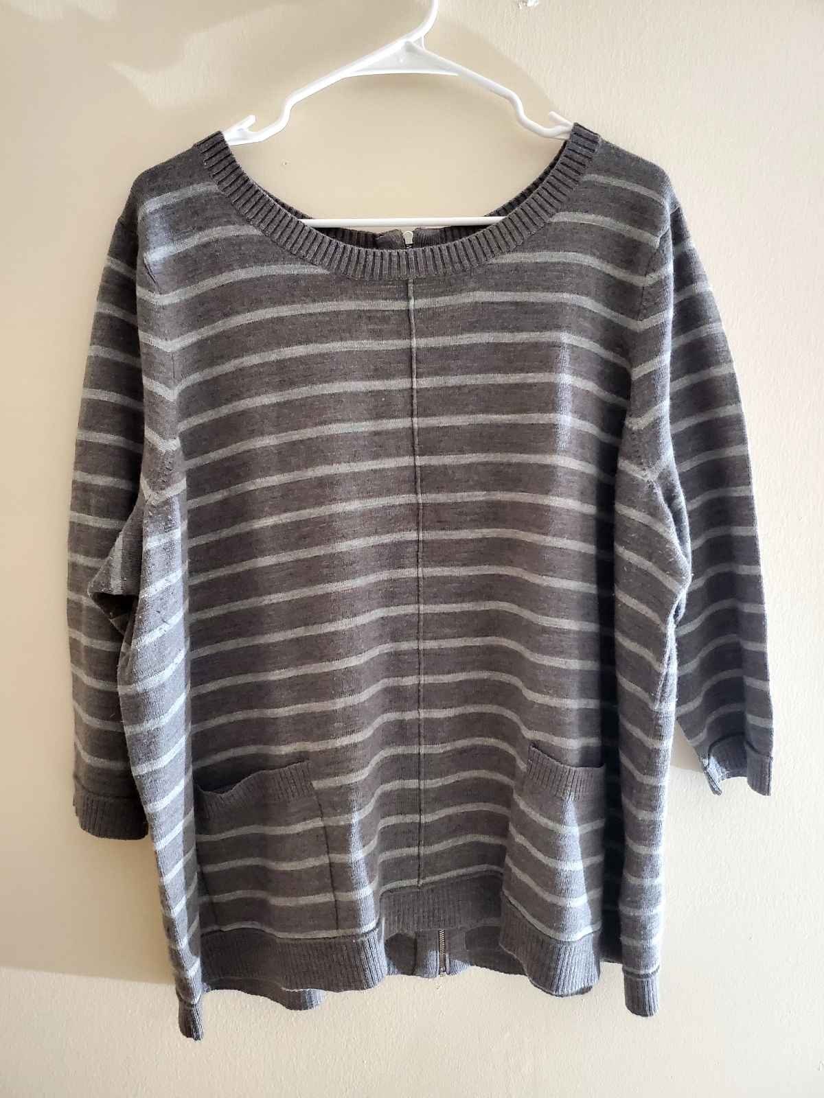 Max Studio Merino Wool Gray Stripe Sweater