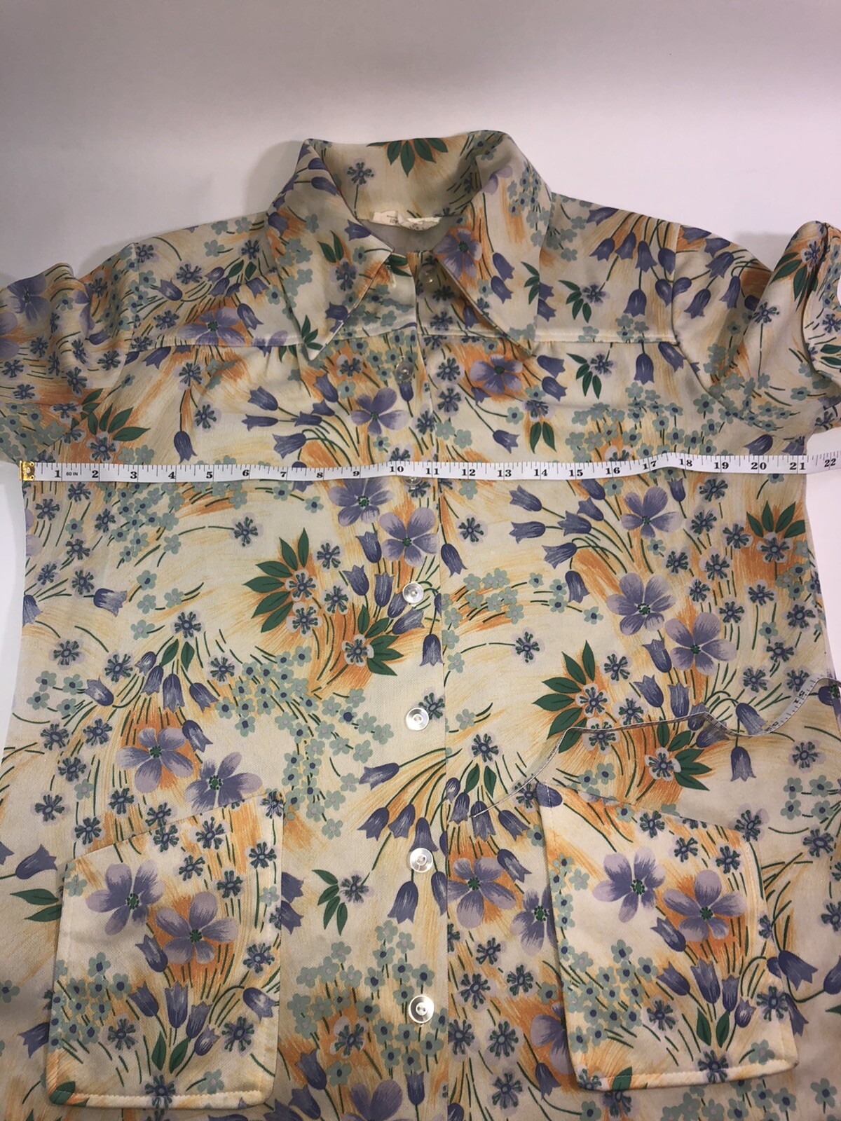 Smartique Size 40 (m-l) Polyester Floral Top Collar Yellow Button Up Vintage
