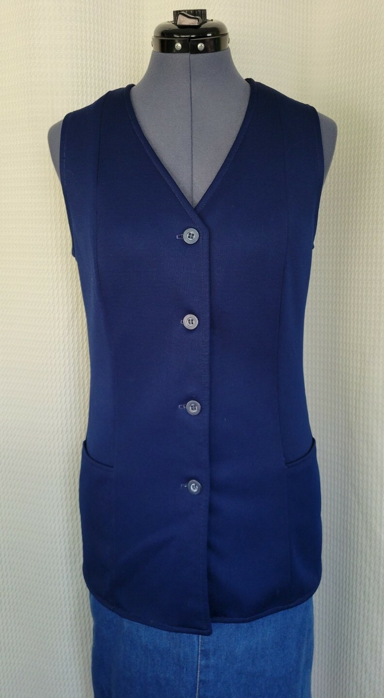 Vintage Stockton Navy Blue Long Button Down Front Vest 36&Prime; Bust