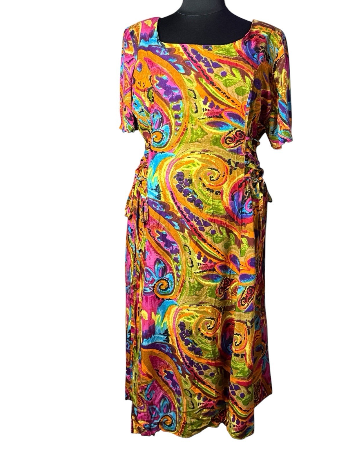 VTG Diana Retro abstract Whimsigoth ART TO WEAR tie side Bohemian Dress SZ 18