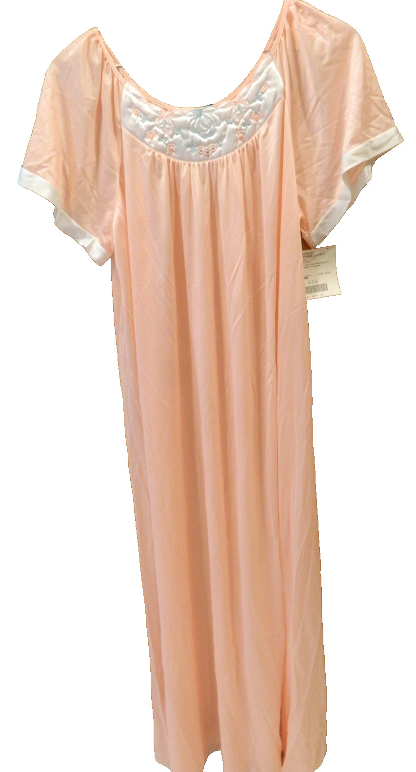 Women&rsquo;s VTG Sears OS Night Gown Peach Sheer Long SS NEW USA Carraige Court Large