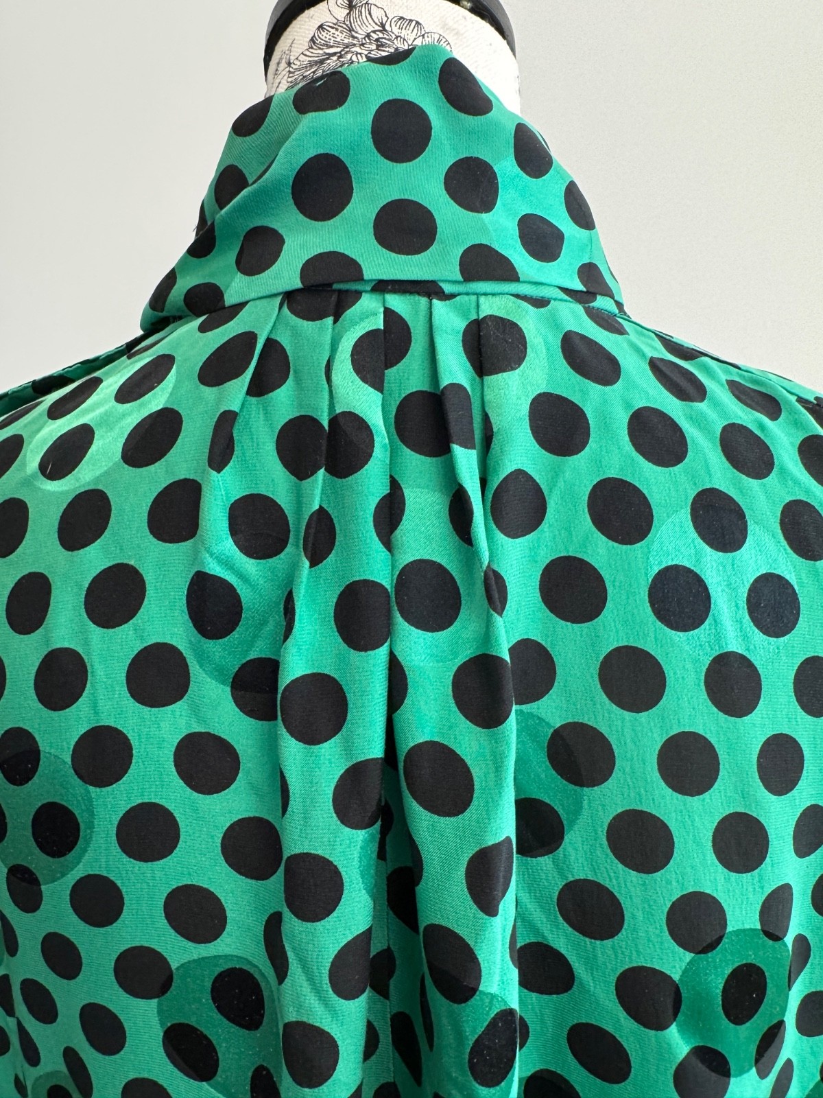 Vintage Emanuel Ungaro Ter silk green black polka dot dress size 6