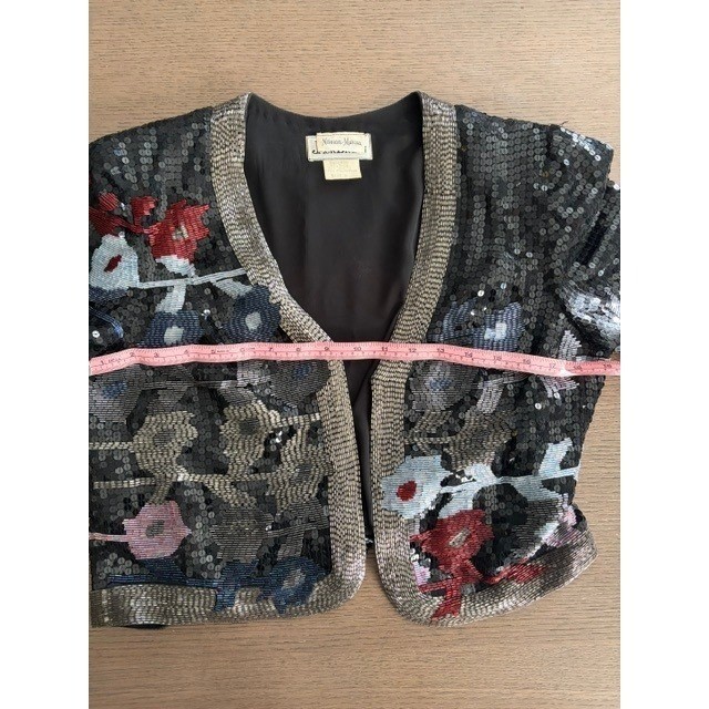 Jack Bryan Neiman Marcus Vintage Sequin Floral Bolero Jacket Black Silver Size 8