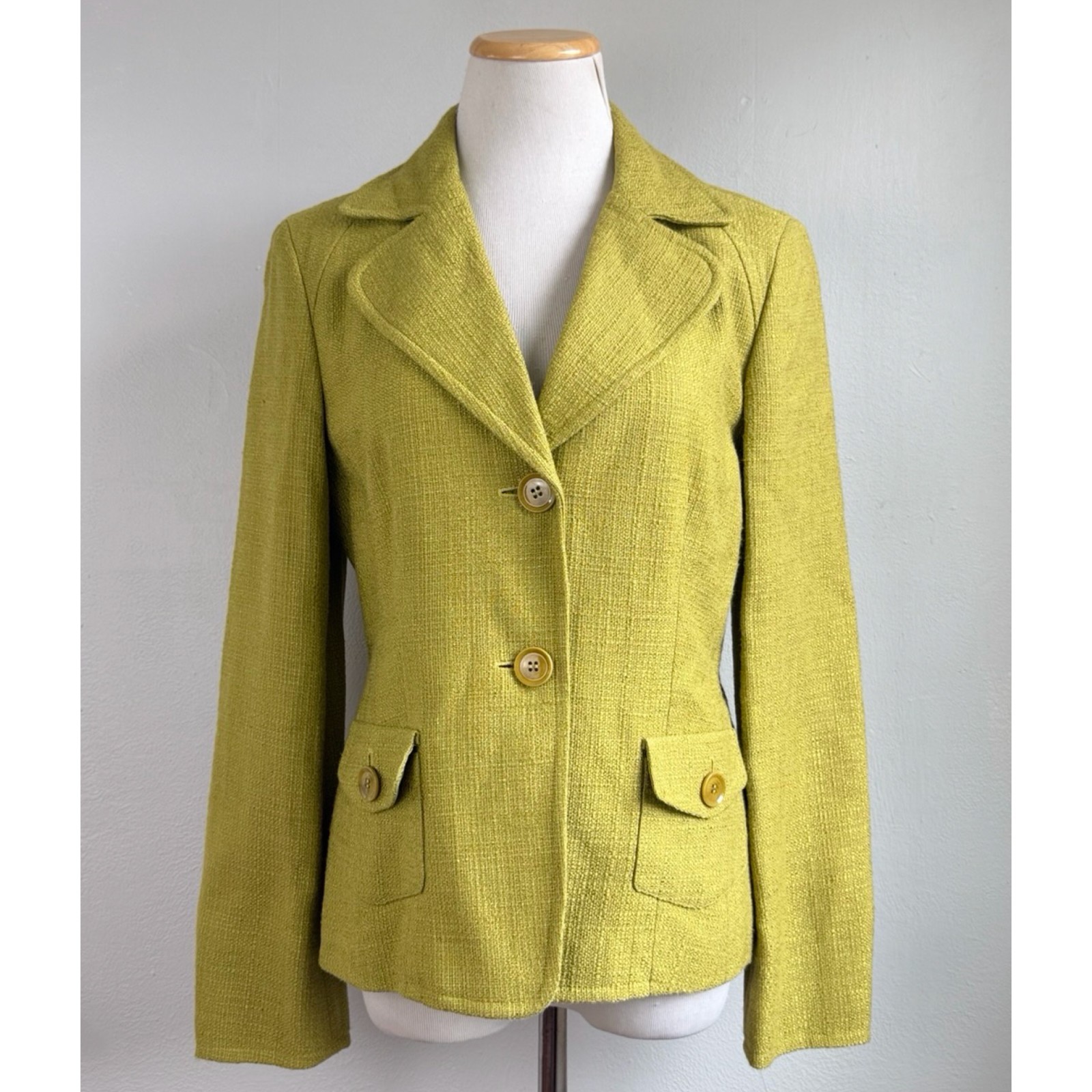 Vintage Avocado Green Blazer Jacket Size Small 6 Woven Textured Tweed Suit Coat