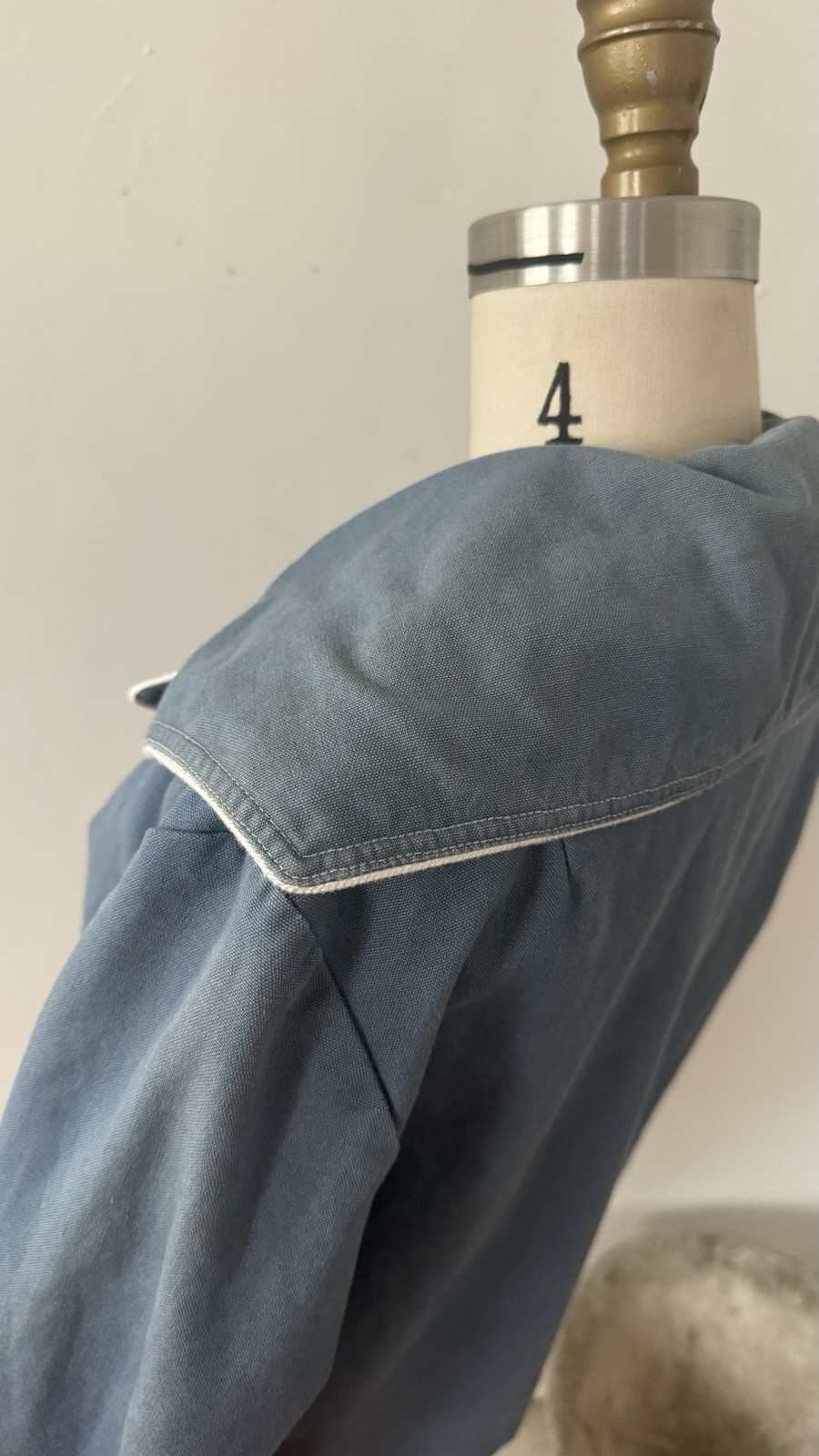 1950s Sailor Collar Cropped Jacket Dusty Blue Rayon Faille Nautical Sportswear