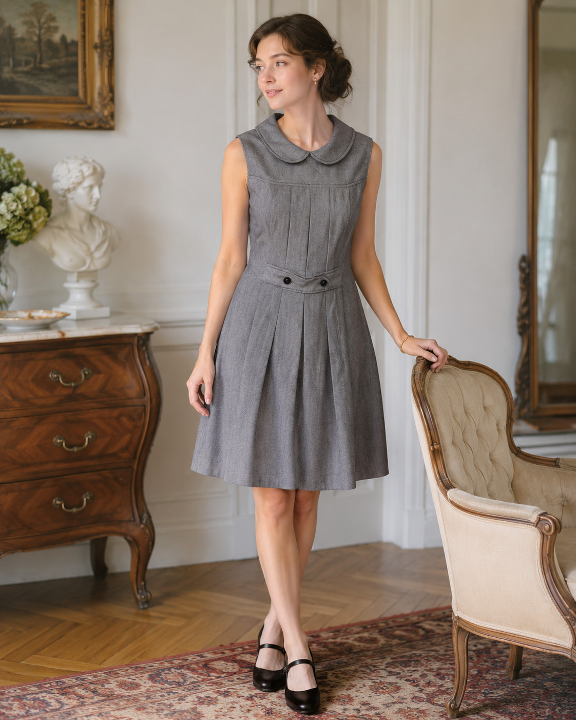 70s VTG Young Innocent Edwardian Arpeja Womens Herringbone Mini Dress S Academia