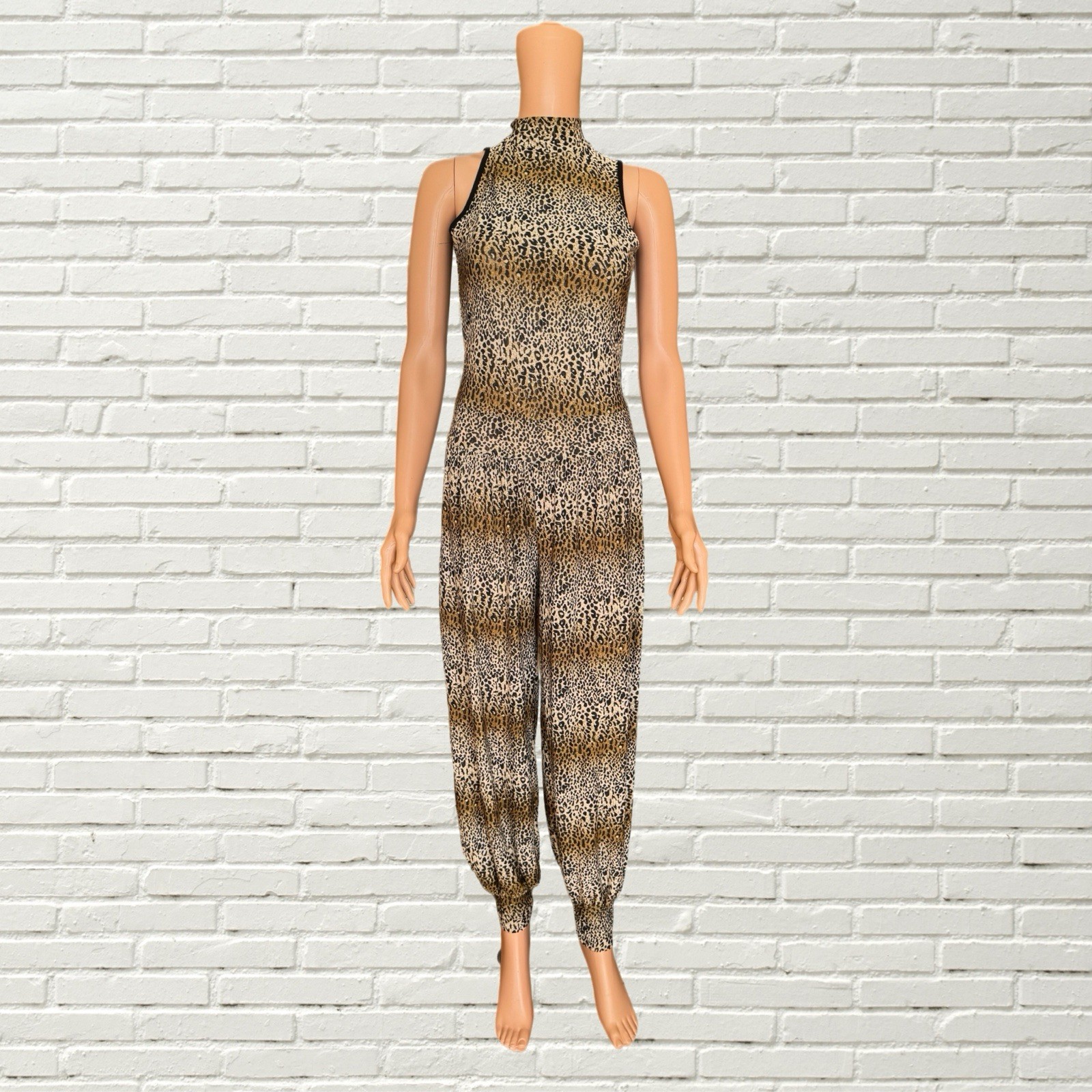 Vintage 90s Y2K Jumpsuit – Cheetah Print Genie Style Open Back – Sexy Boho Glam