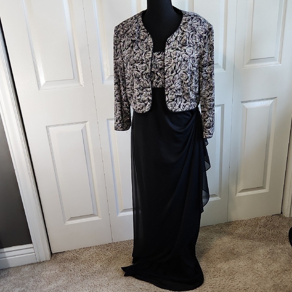 VTG Alex Evenings Black Beaded Maxi Dress & Jacket Set 12/14 LG Elegant Sparkle