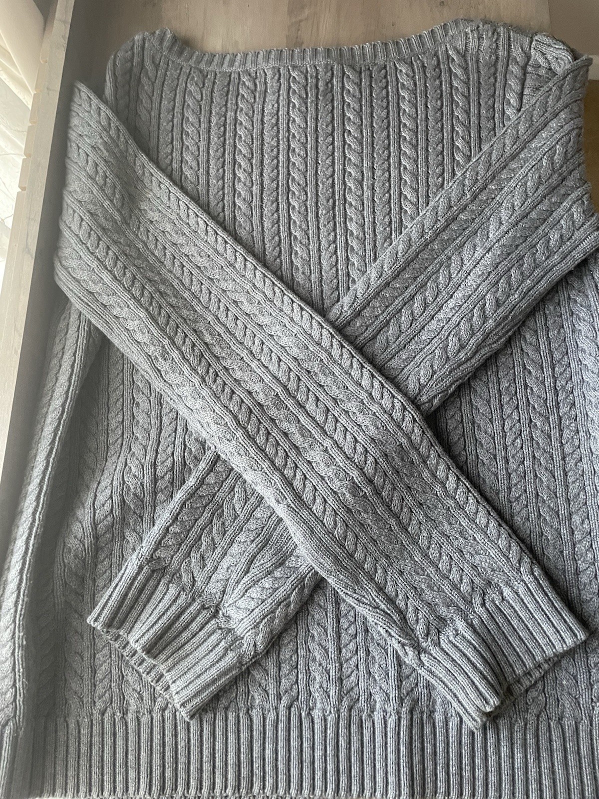 Used Ralph Lauren Cotton Cable Sweater Size M, Sophisticated Heather Dark Gray