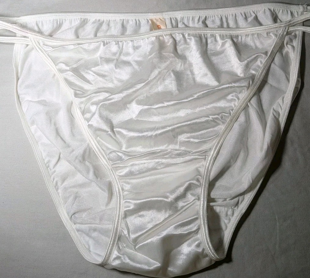 Vintage Cacique Second Skin Satin String Bikini Panties White 14/16