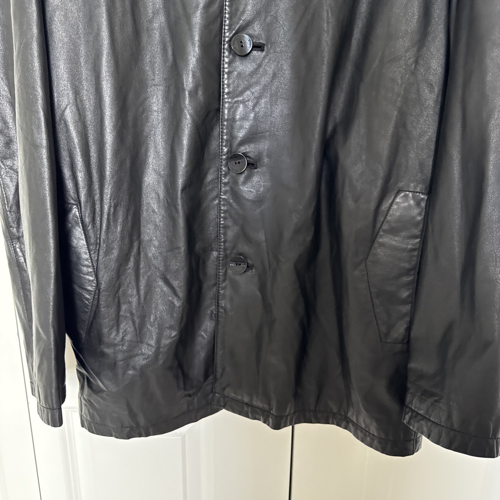 Wilsons Leather Pelle Studio Mens Black Leather Blazer Jacket Vintage Y2K FLAW