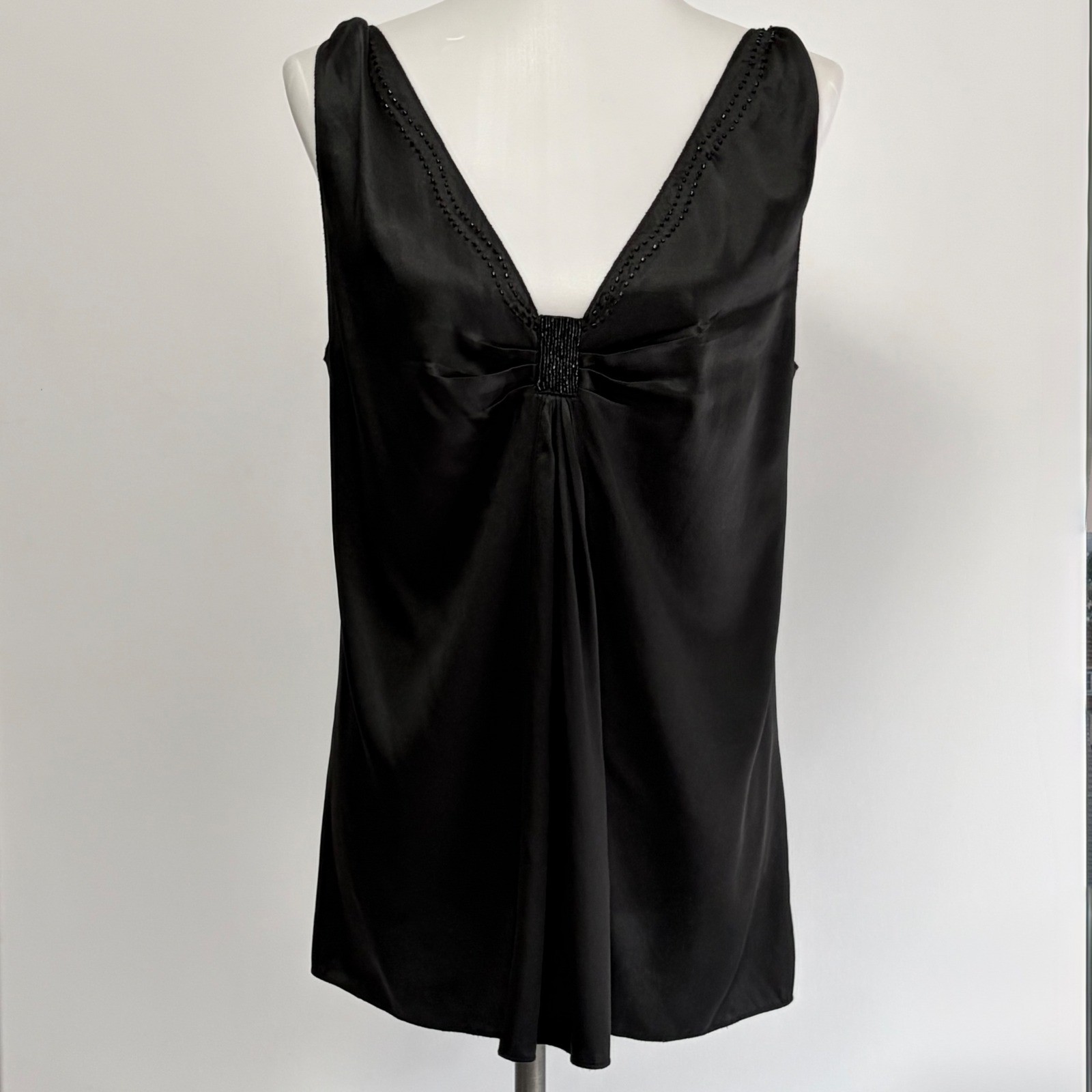 Vintage Moda International Tank Large Black Silk Beaded 90s Minimalist Luxe