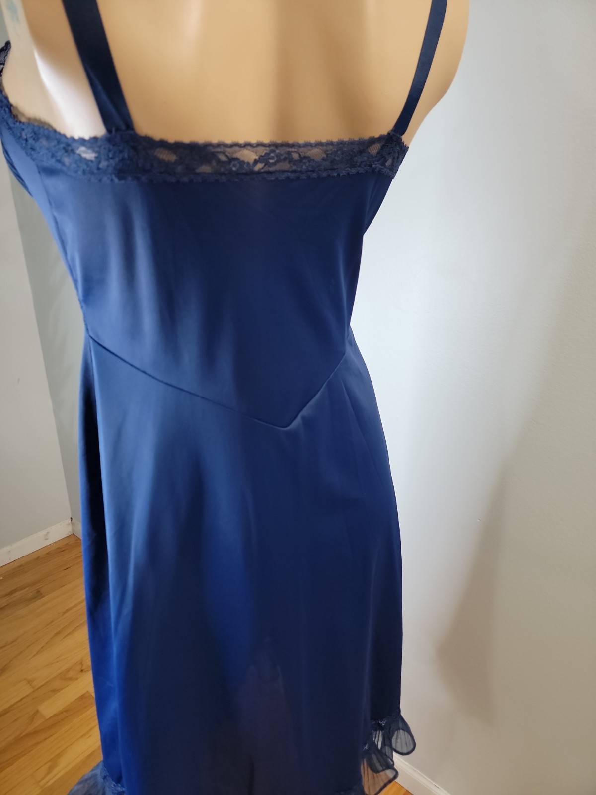 Vintage Charmode Tricot Nylon Navy Blue Full Slip Lace Detail Size 38