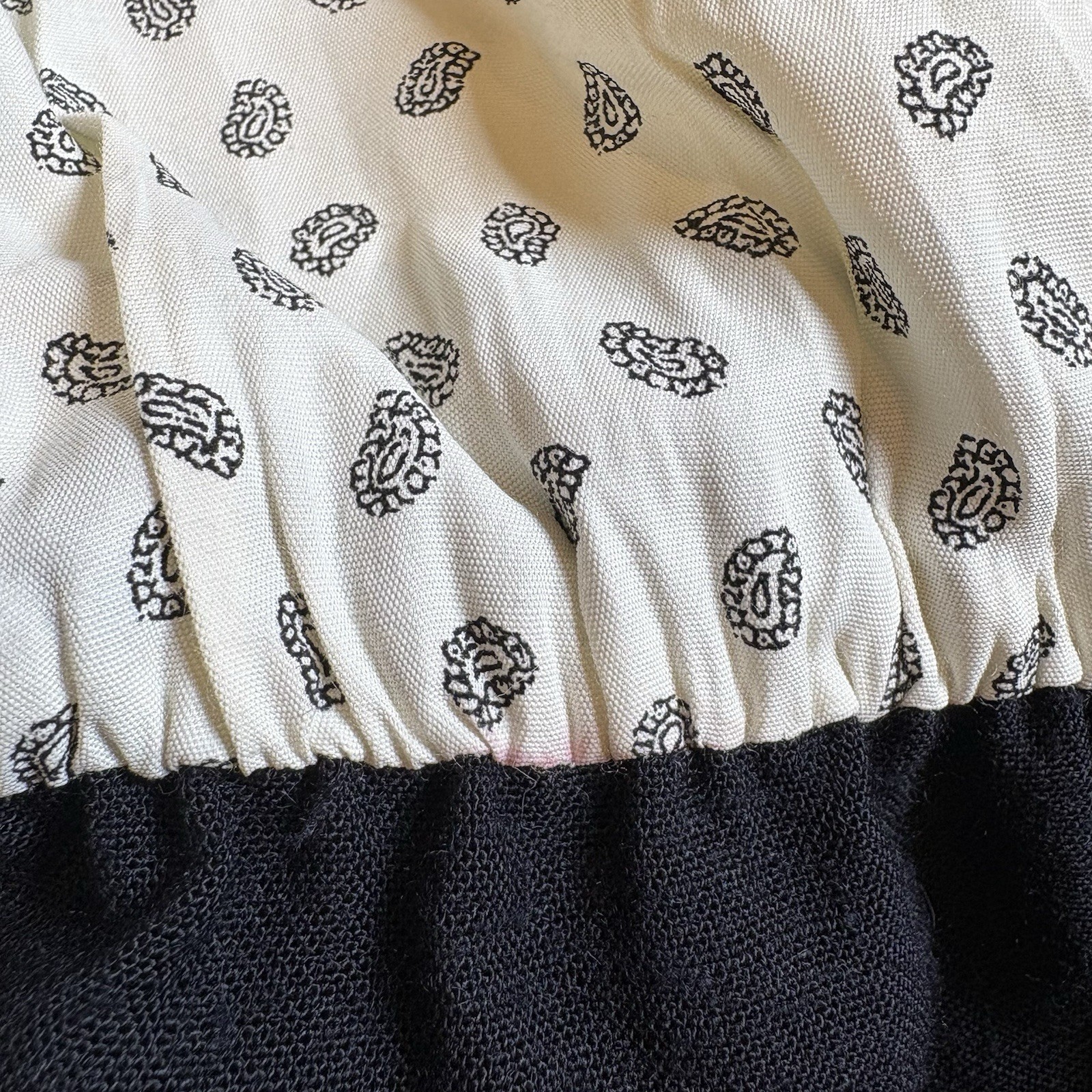 Vintage ~80’s Stuart Alan USA Made Black White Paisley/Solid Midi Dress Size 14