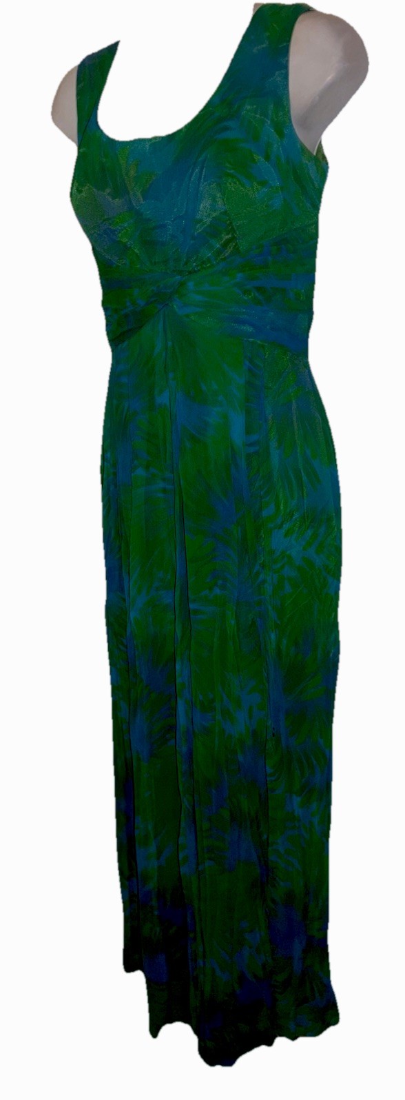 VTG 60s Custom Made Goddess Empire Bust Silk Chiffon Ruched Waist Maxi Dress S