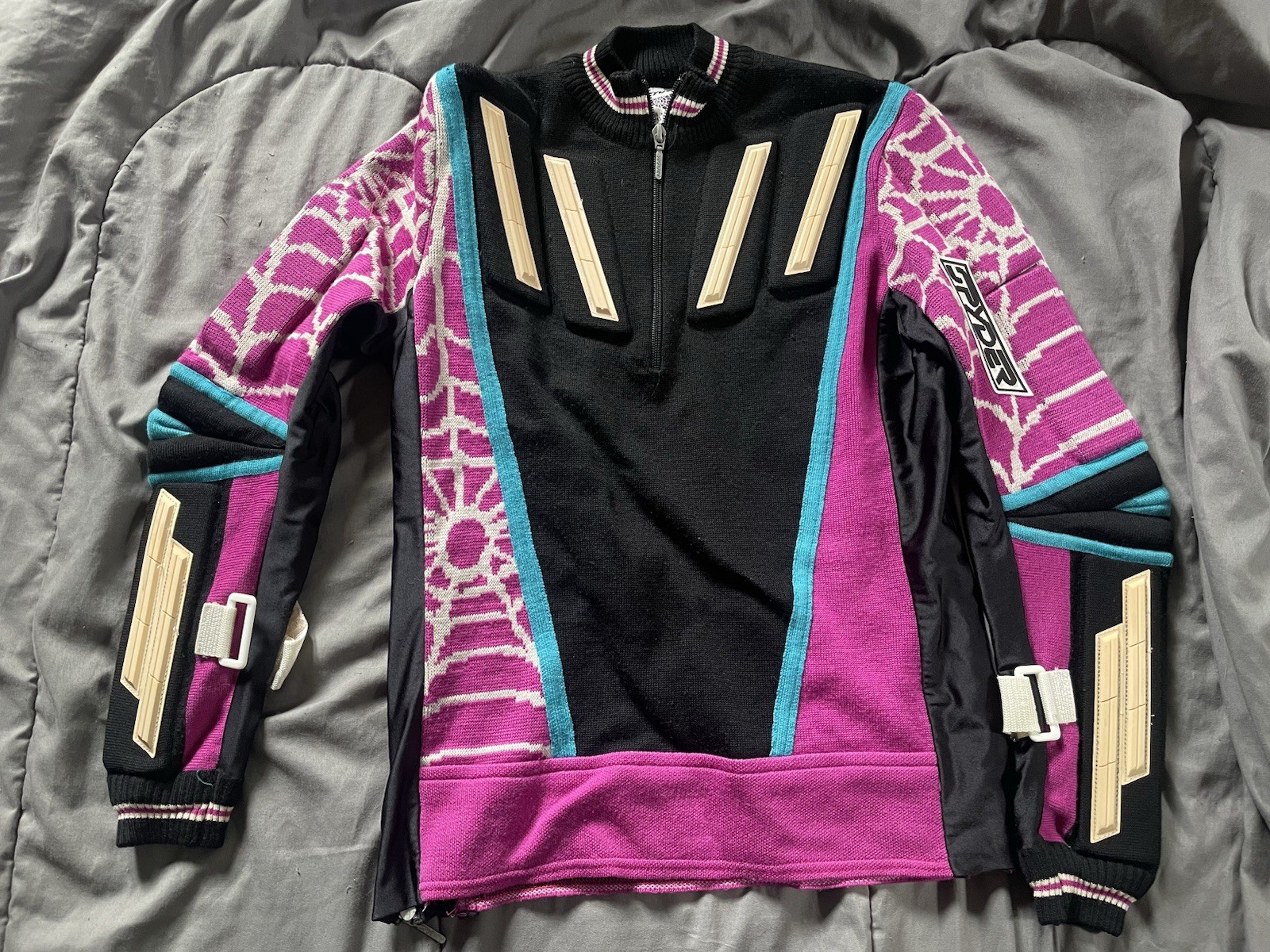 VTG Wool Spyder Padded US Ski Team Sweater Sweatshirt Purple Orange Green Web XS