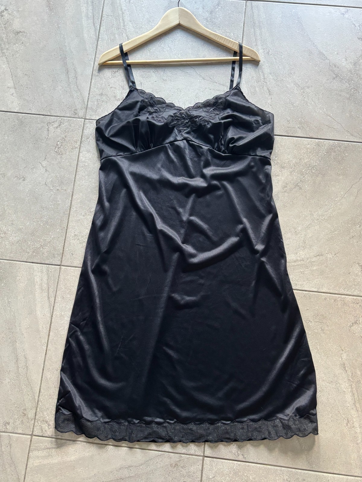 Vintage Contessa Black Lingerie Chemise Slip Dress Nylon Pinup Made in USA 40