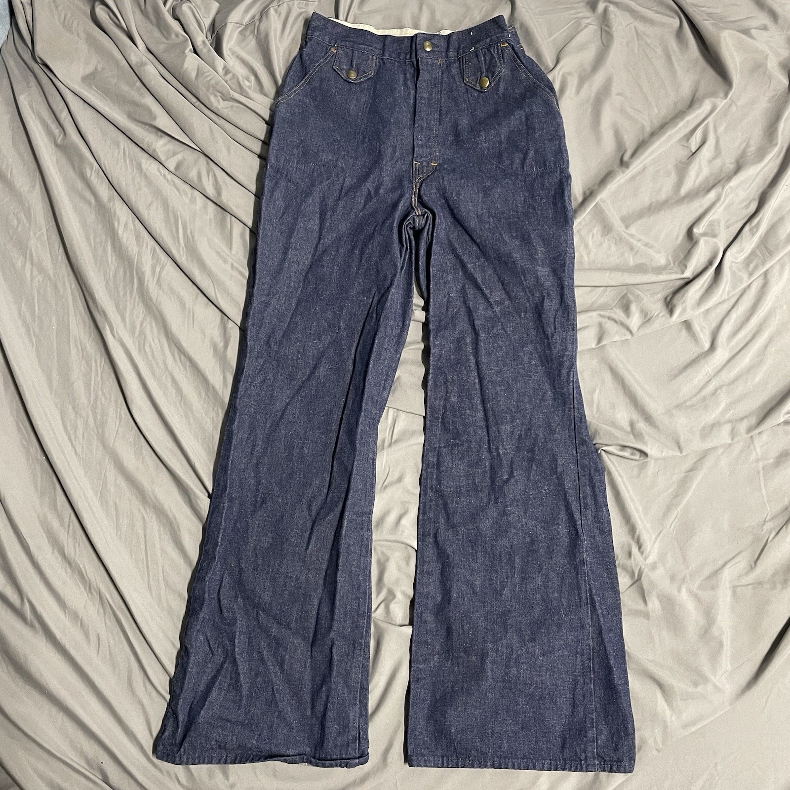 VTG Fancy Props By Wilkins Womens Dark Wash Stretch Waist Flare Bell Jeans 28×31
