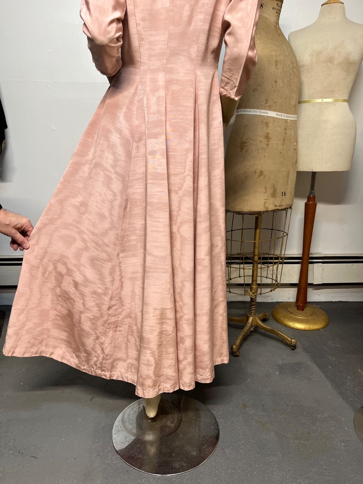 Vintage 1940s Marshall Fields Pink Rayon Faille Dressing Gown Dress Bust 36-38