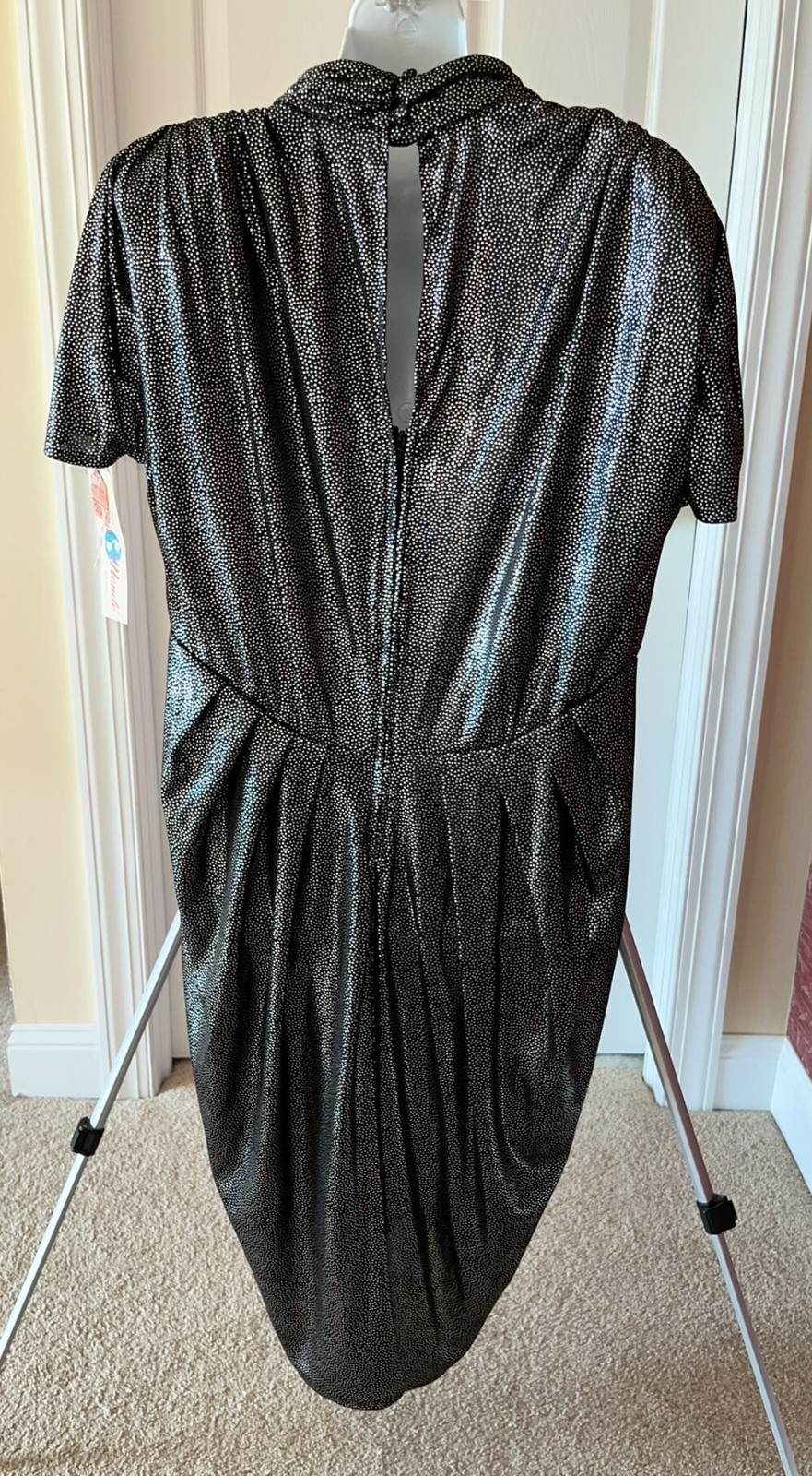 Vintage Tags 1980s Silver Black Flutter Slv Disco Dress 80s Size 20 ½ Curr 14-16
