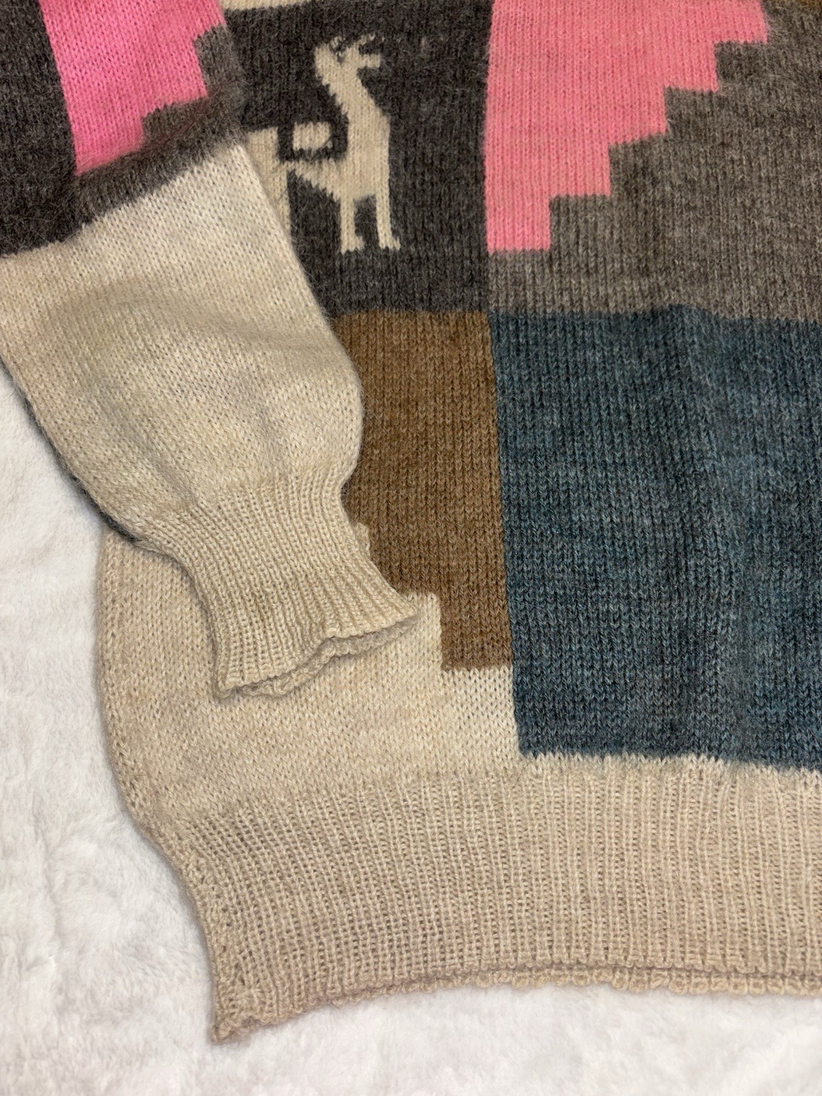 Vintage Handmade Colorful Wool Sweater Andean Pattern Llama Crew Neck Size XL