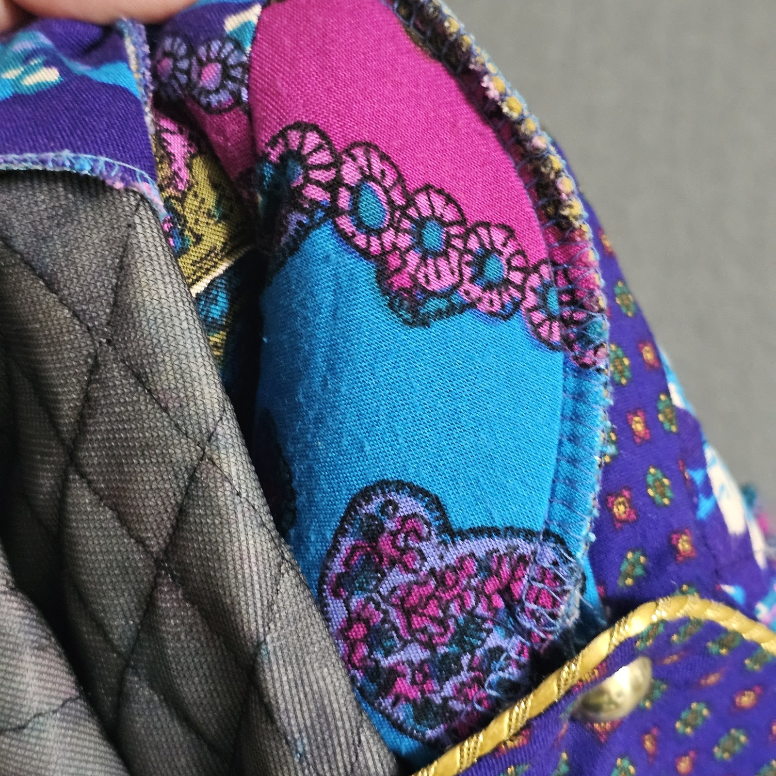 Vtg ACT I 5/6 Quilted Button Jacket Shoulder Pads Multicolored Blues
