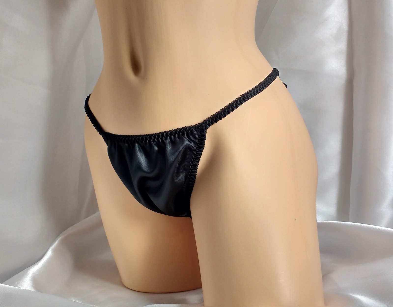 Black Satin String Bikini panties, classic style for women or men!