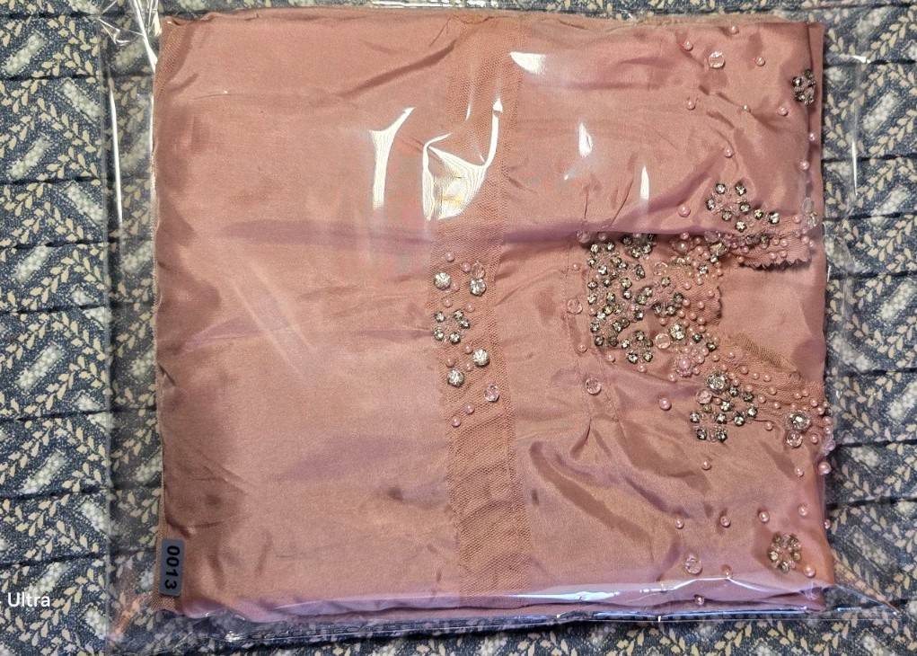 Blush Pink Beaded Sheer Mid-length Vintage Style Dress With Slip Size M