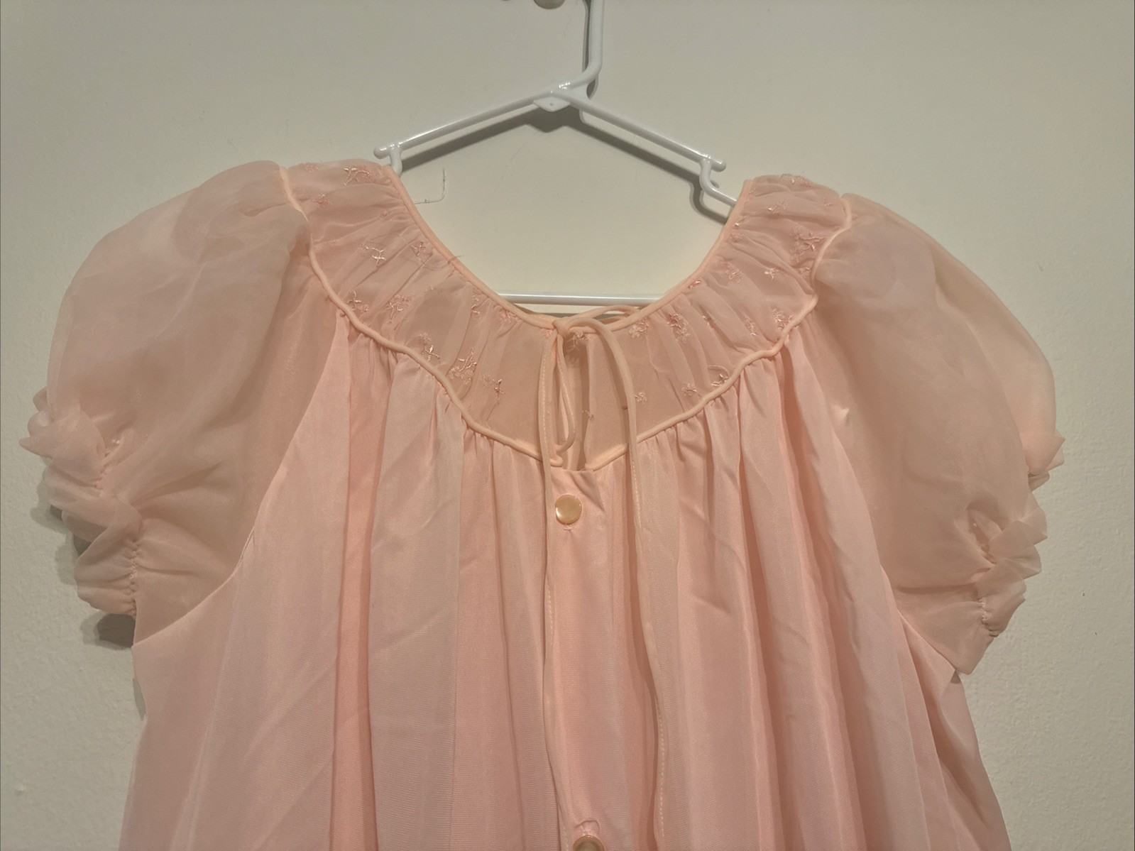 Miss Elaine Pink Nylon Button Up Vintage Nightgown