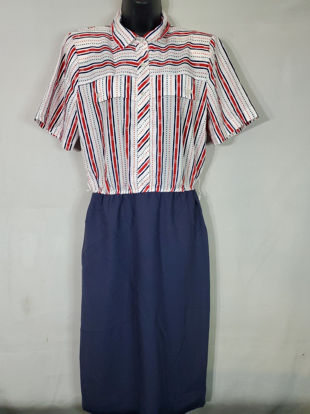 VINTAGE 70s Peri Petites Dress WOMEN&rsquo;S Size 12P RED White Blue Patriotic USA