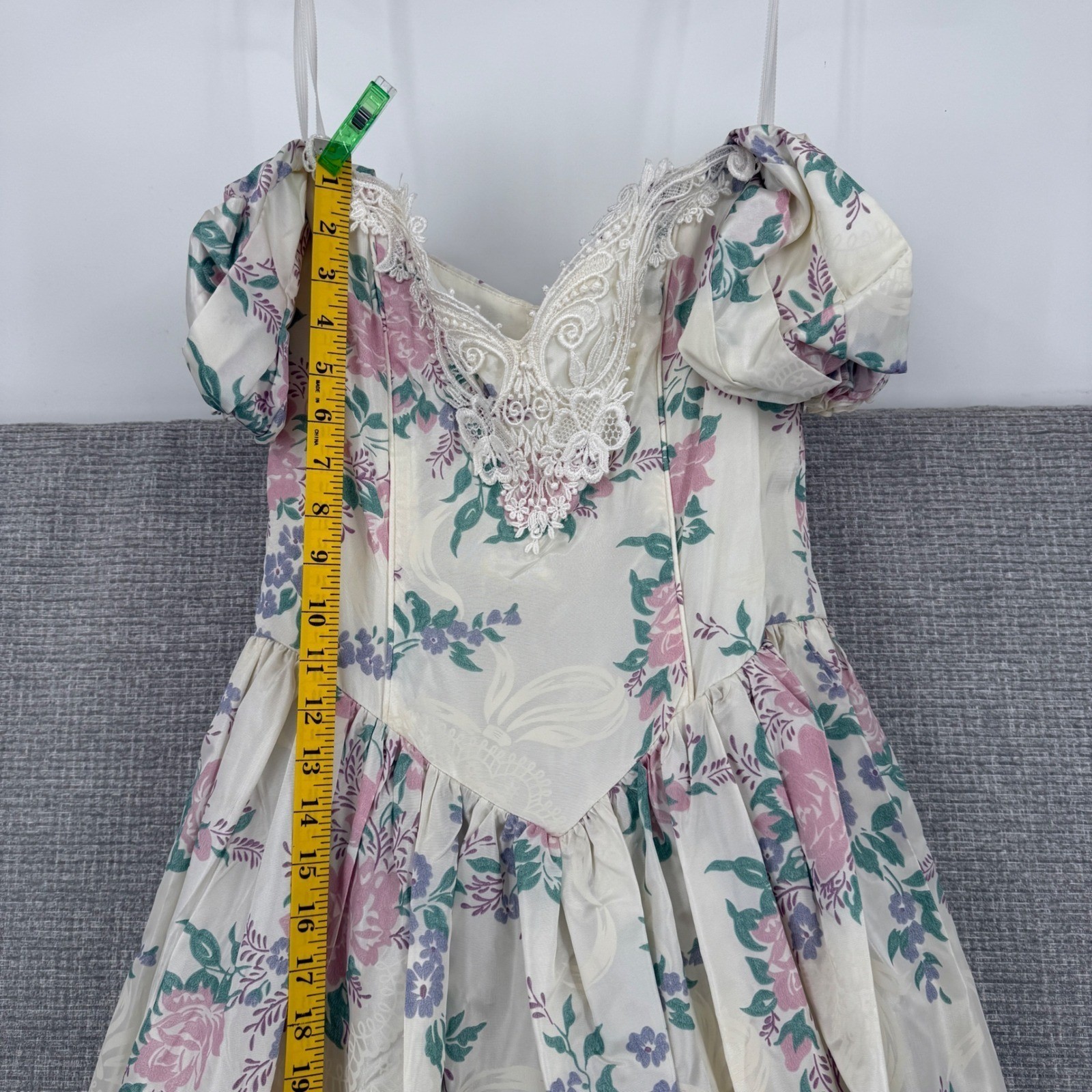 Vtg Scott McClintock Floral Dress Sz 6 Puff Sleeve Lace Cottage Coquette Basque