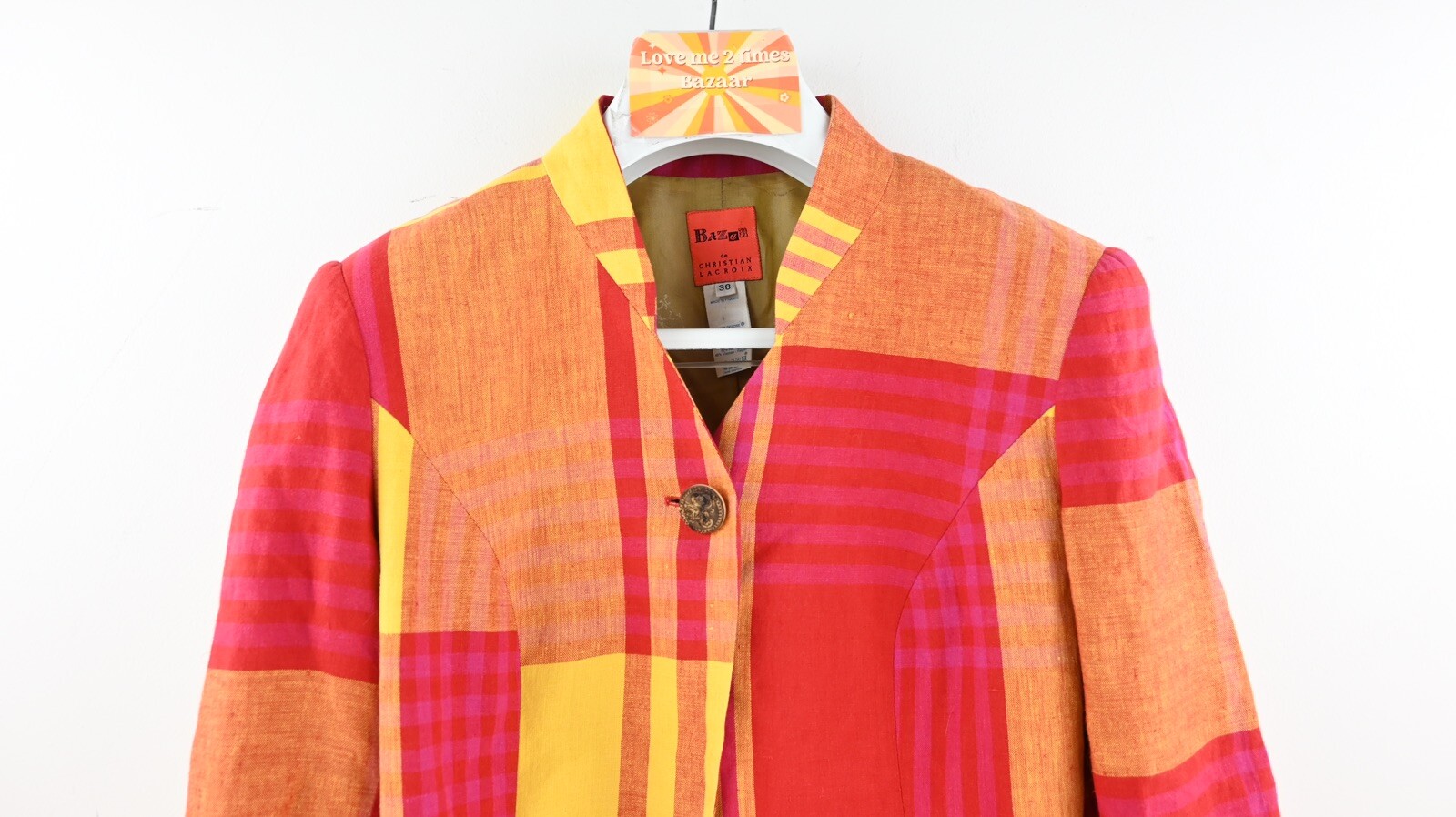 Vintage Bazar by Christian Lacroix 100% linen check blazer size EU38/UK12