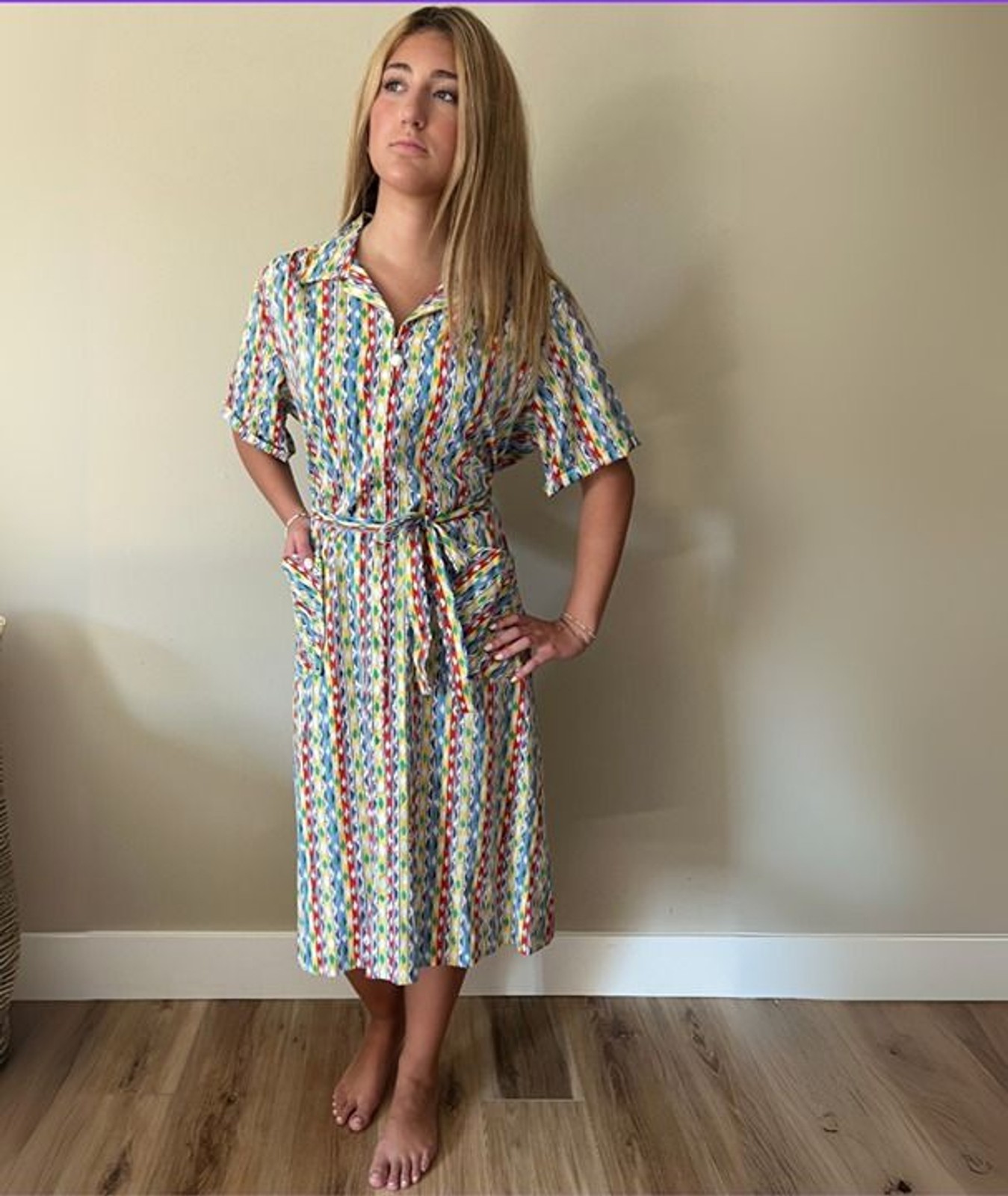 1960s Vintage Deadstock Womens Western Aztec Cowgirl Shirt House Dress 20.5