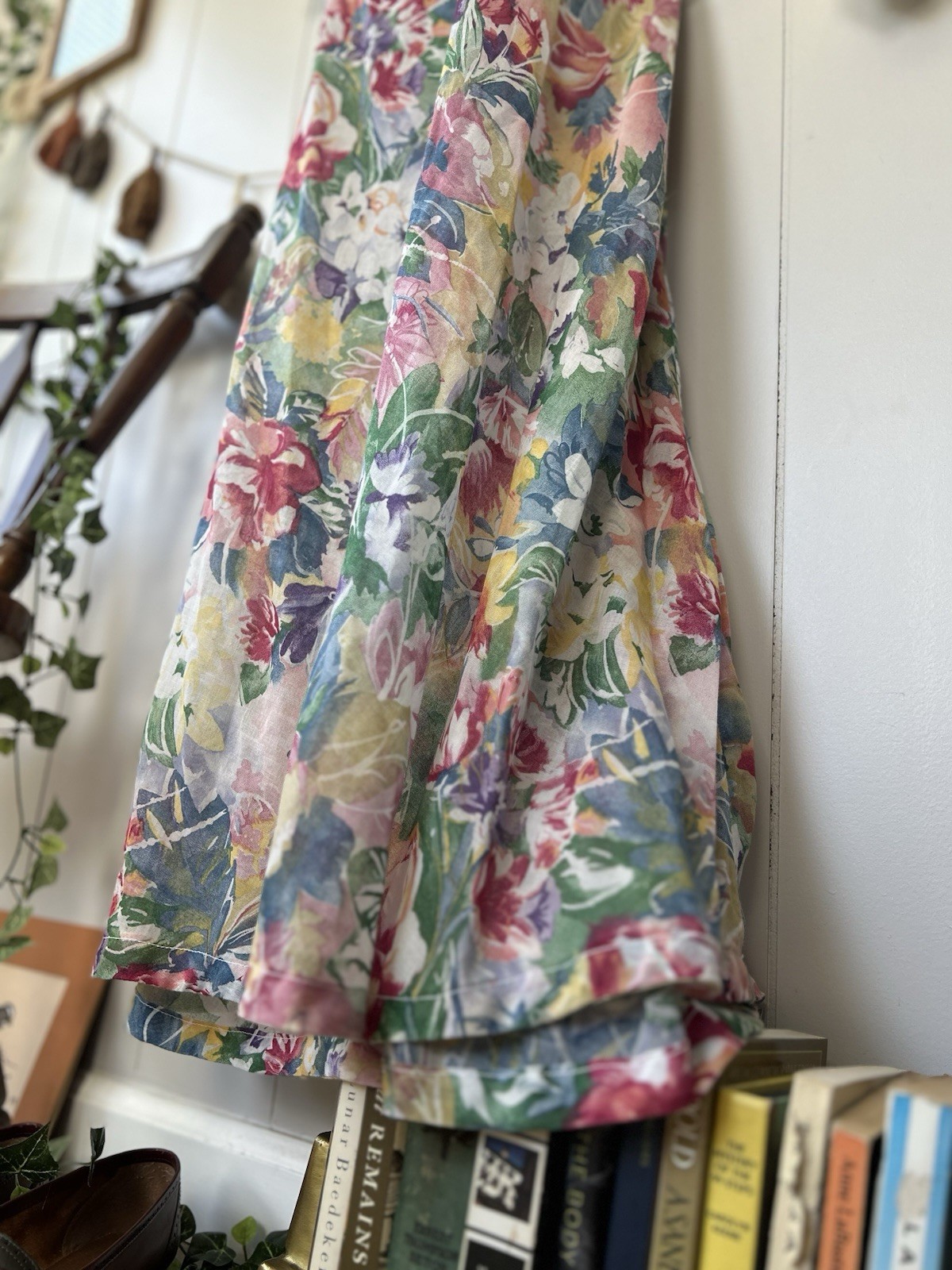 Vintage 90s Watercolor Floral Maxi Dress Sheer Chiffon Kimono Sleeve Boho M L