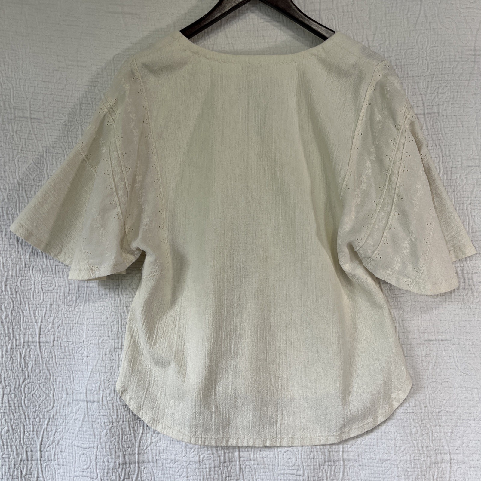 Vintage Fashioned And Handmade By Madelyne Cream Peasant Blouse Flutter Sleeve M