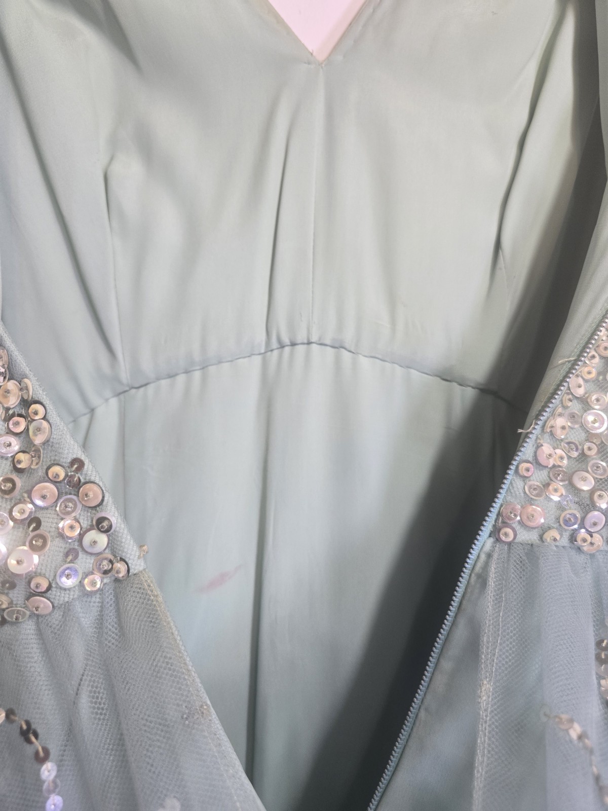 Victoria Royal Ltd. Vintage 60s Beaded Ice Blue Silk Formal Prom Dress size 18