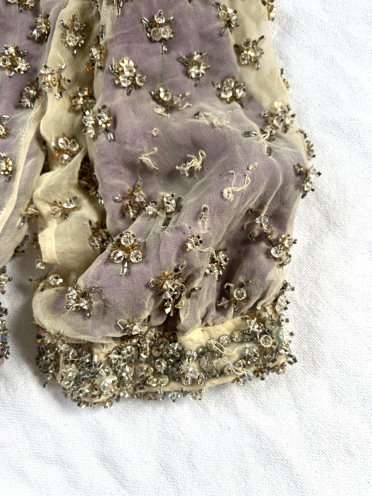 VTG Crystal Evening Jacket / Top Heavy Embellishment Sheer Silk Overlay Sparking