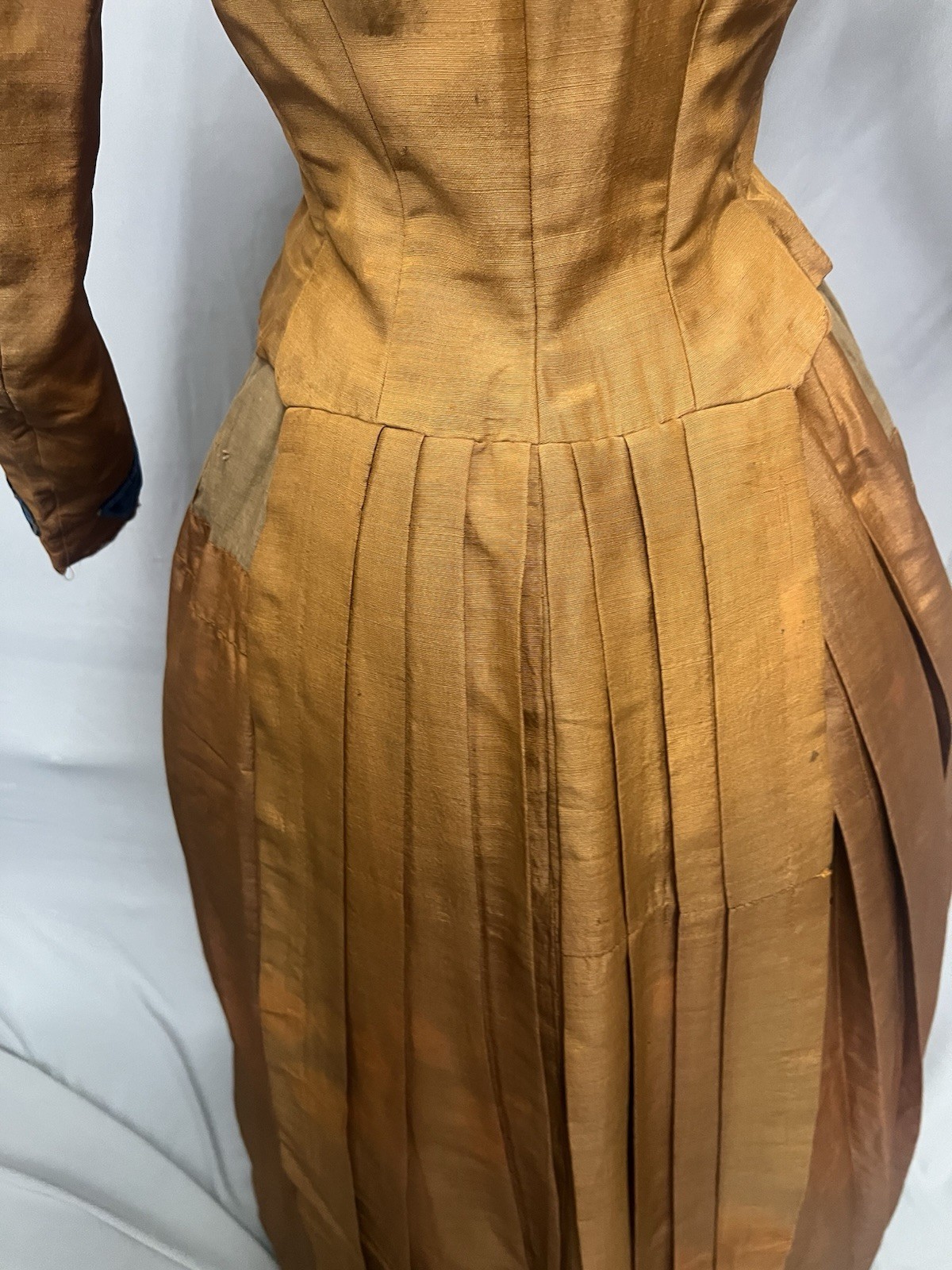 1870’s Copper Silk & Turquoise Velvet Bustle Day Dress
