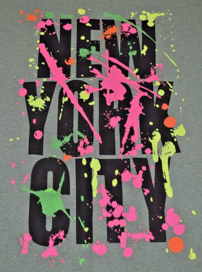 Vintage T-Shirt Screen Stars Size S 90s Sage Green Neon New York City Paint Look