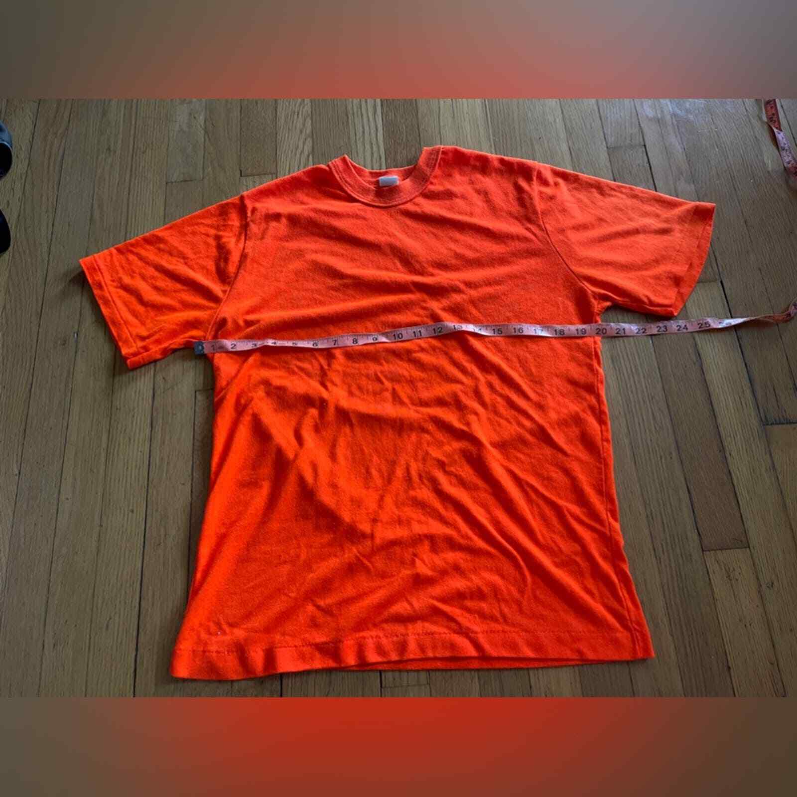 80s Vintage Bright Orange Single Stitch Cotton Poly Blend T Shirt – Sz Large