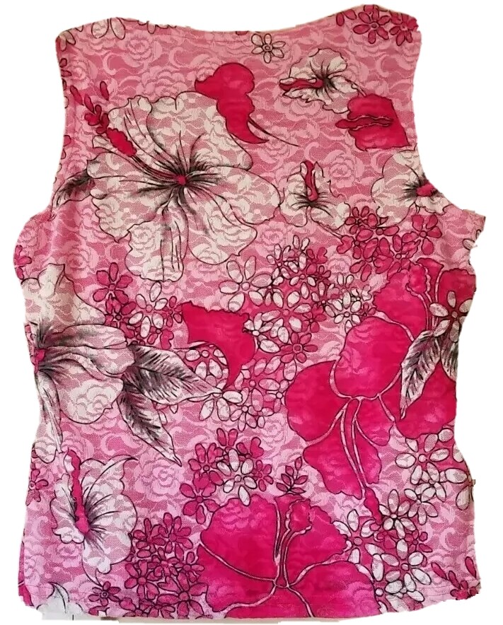 CDW Creative Design Works Vintage Sleeveless Blouse Pink Lace Floral Size Medium