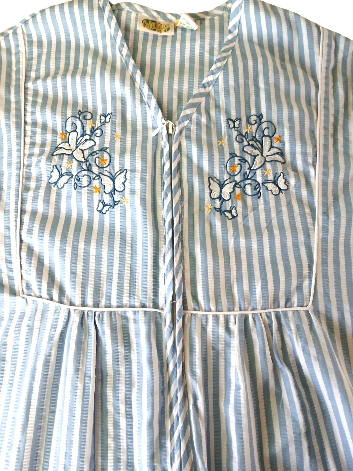 Vintage Collections Blue White Striped Seersucker House Dress Robe Size XXXL 3Xl