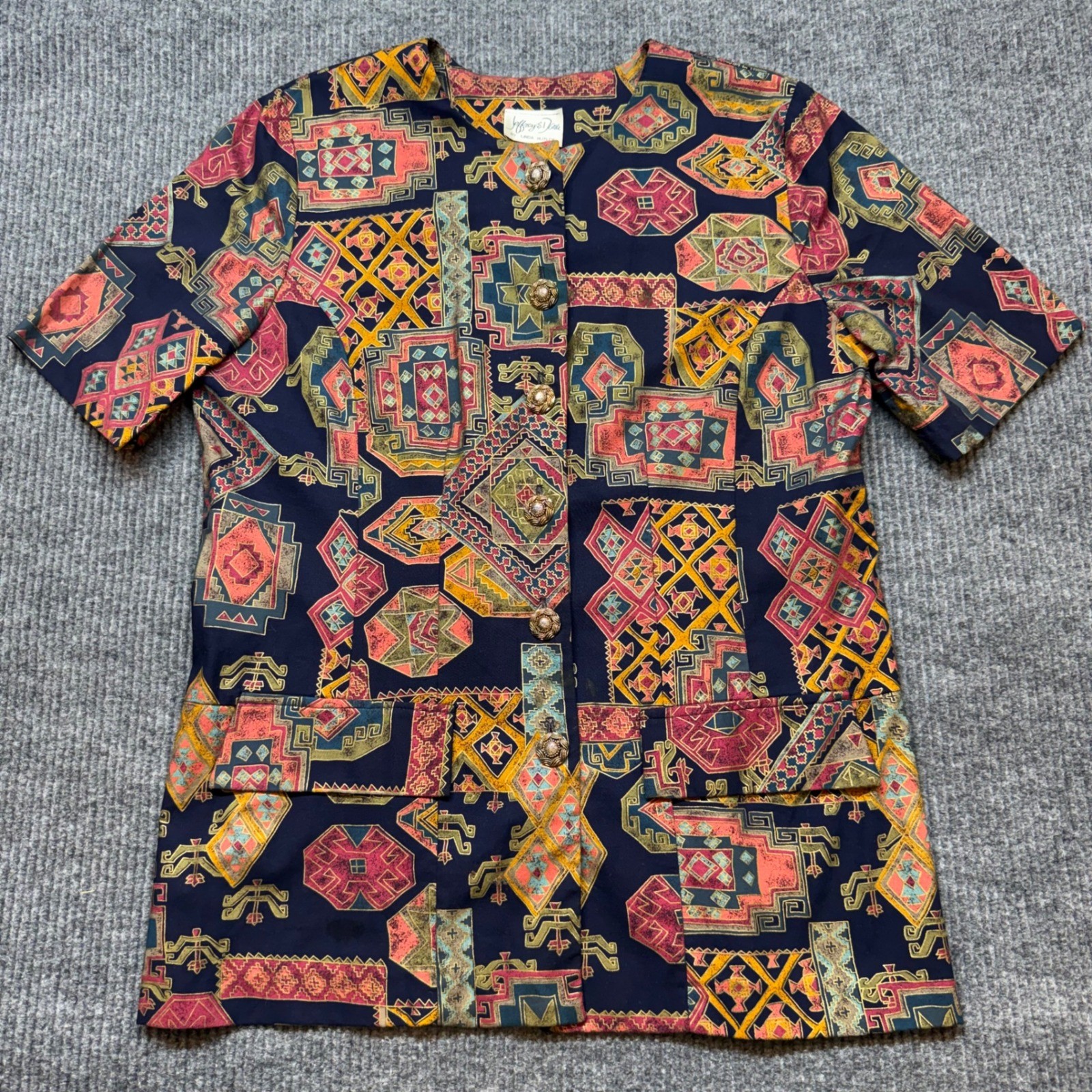 Vintage Jeffrey & Dara Geometric Blouse 14 Artsy Eclectic Careerwear 80s 90s Top