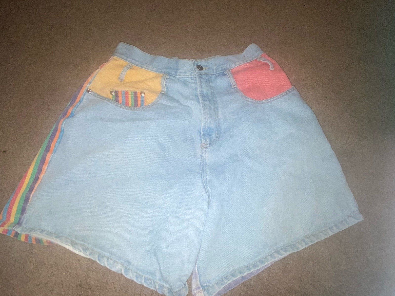 Women’s Vtg Color Block 80’s 90’s Shorts Stripes Size 14 Colorful Pride Rainbow