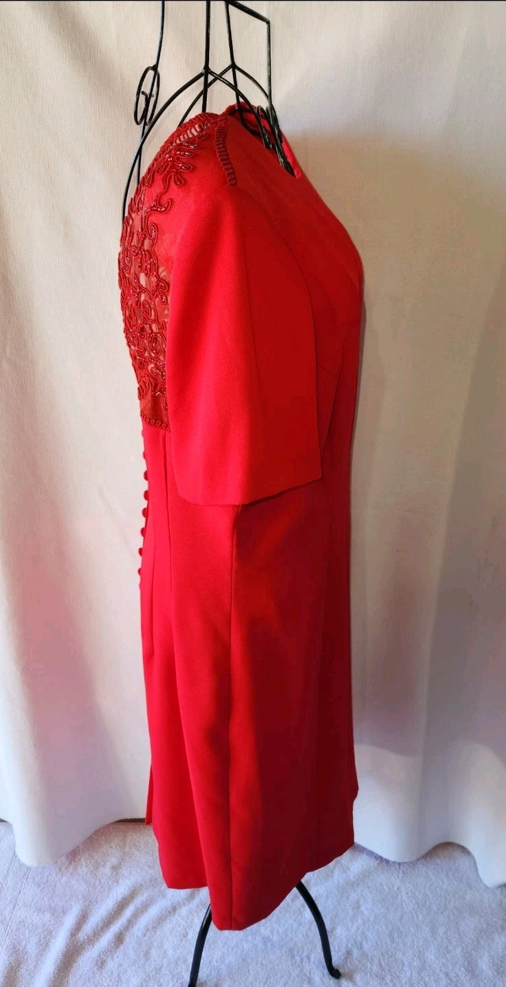 Donna Morgan Red Beaded/ Embroidered Chiffon Dress Formal/Cocktail Dress Sz 10