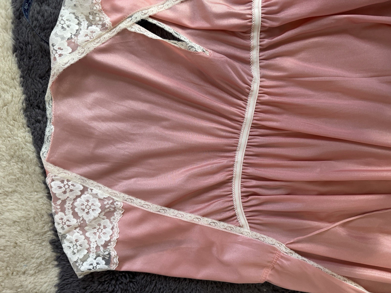 Vtg 60s 70s Lingerie Pink Old Hollywood Glamour Long Open Nightgown Accent Robe